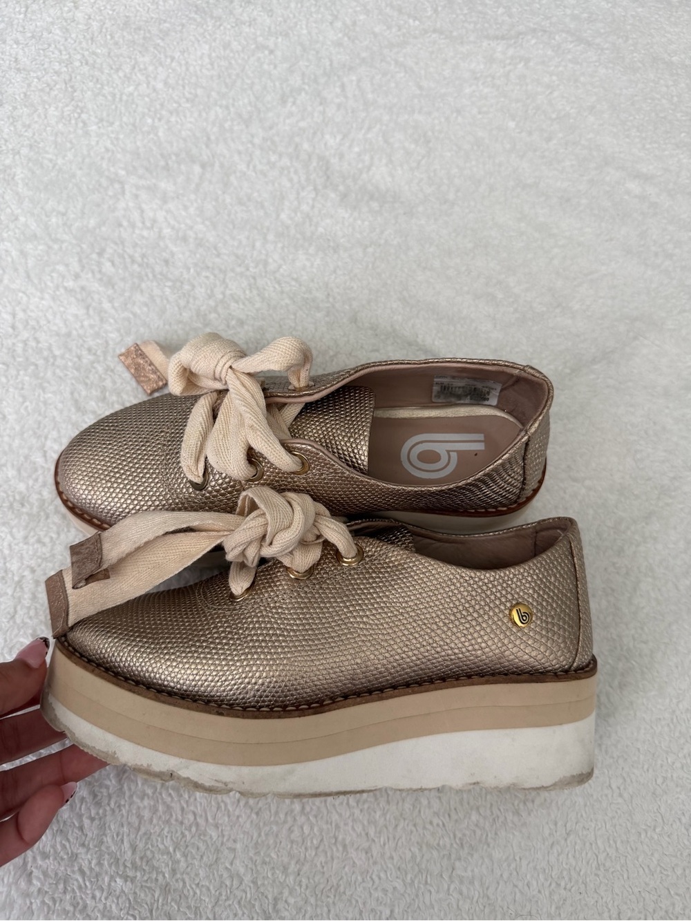 Zigi Soho Metallic Gold Platform Sneakers with Cream Ribbon Laces
